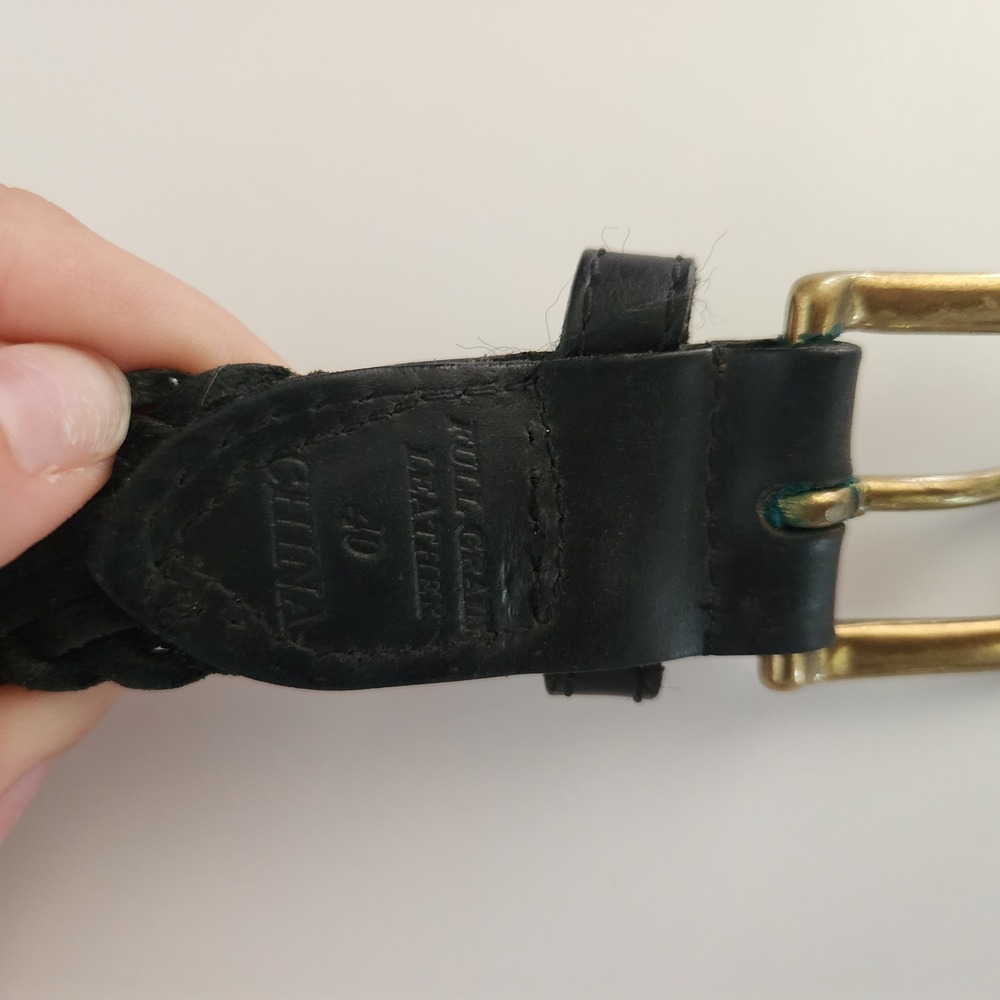 Mens‎ Black Braided Leather Belt Size 40 Full Grain Brass Buckle Woven Dress
